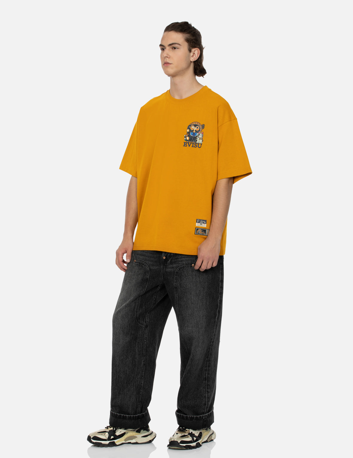 Tanuki and Fortune Cat Print Loose Fit T-Shirt
