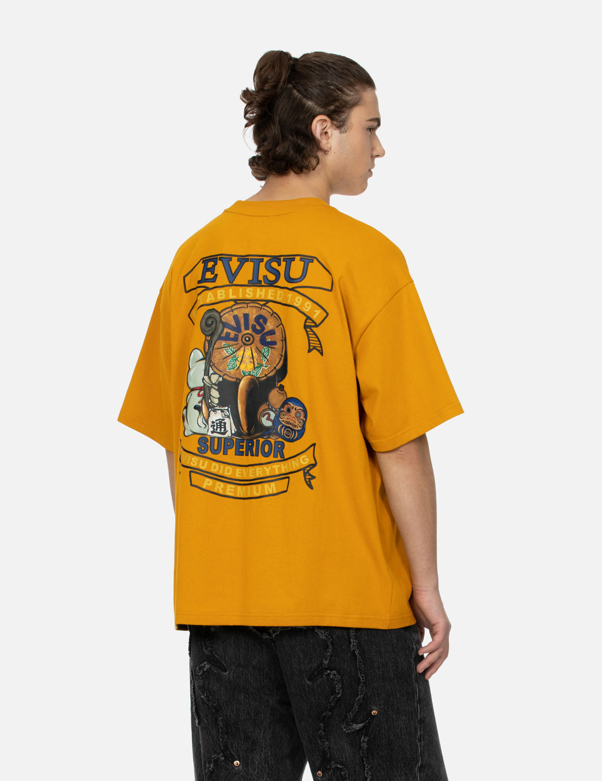 Tanuki and Fortune Cat Print Loose Fit T-Shirt