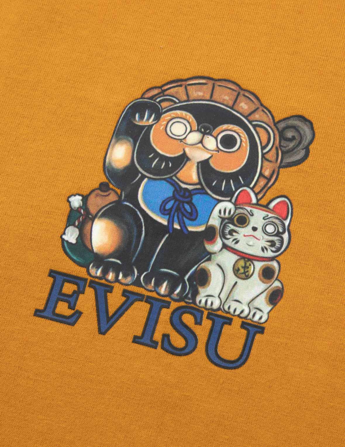 Tanuki and Fortune Cat Print Loose Fit T-Shirt