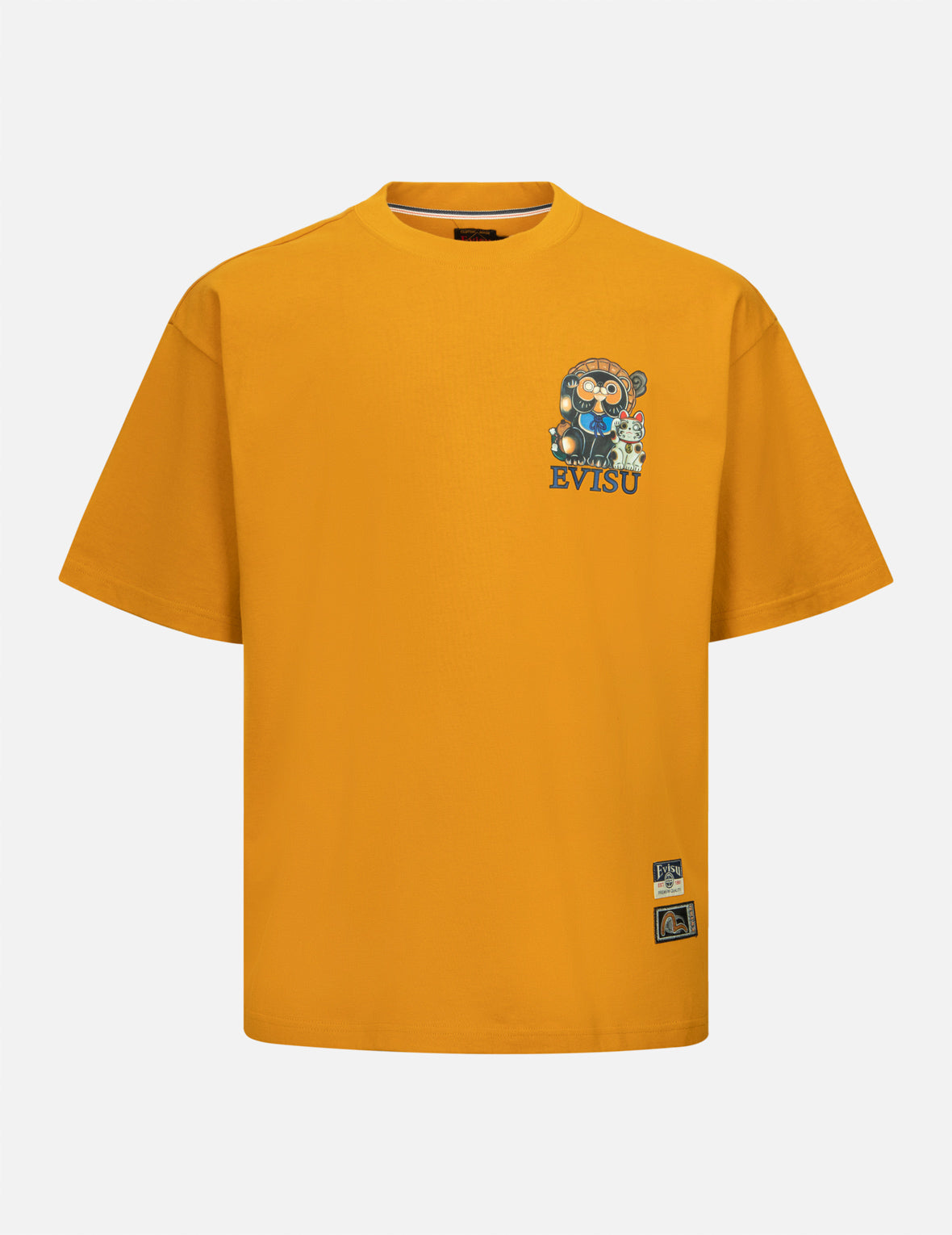 Tanuki and Fortune Cat Print Loose Fit T-Shirt