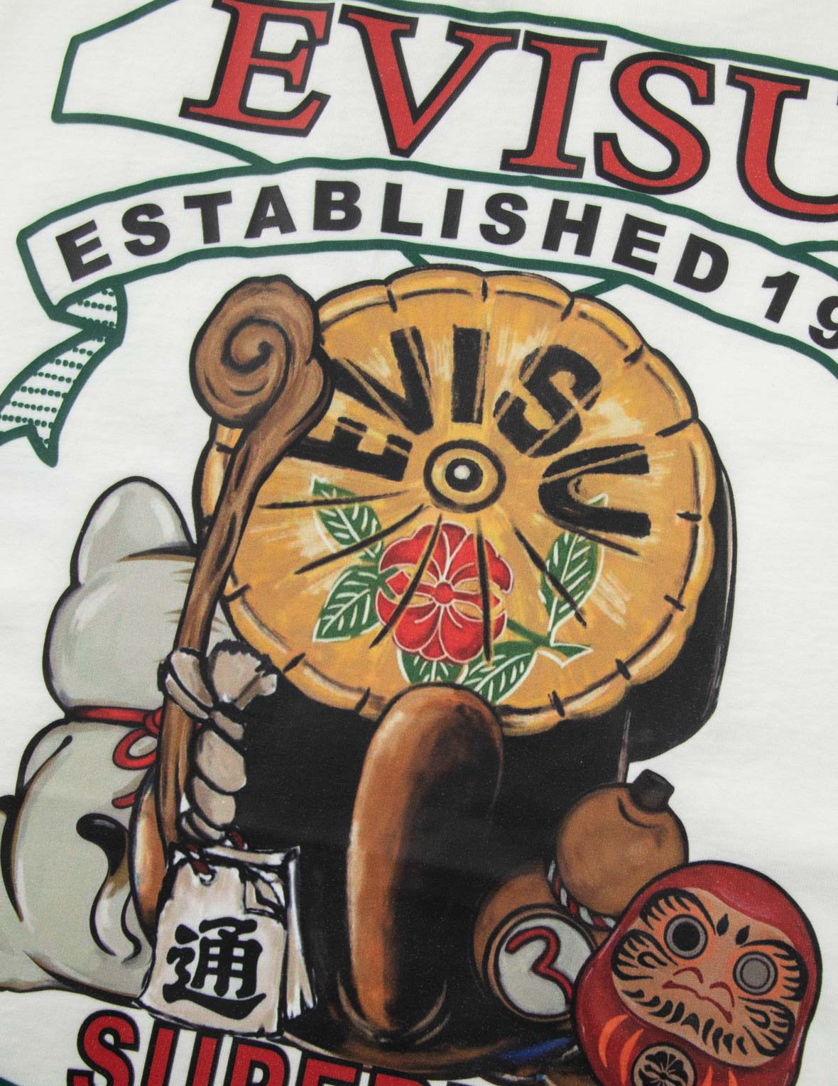 Tanuki and Fortune Cat Print Loose Fit T-Shirt