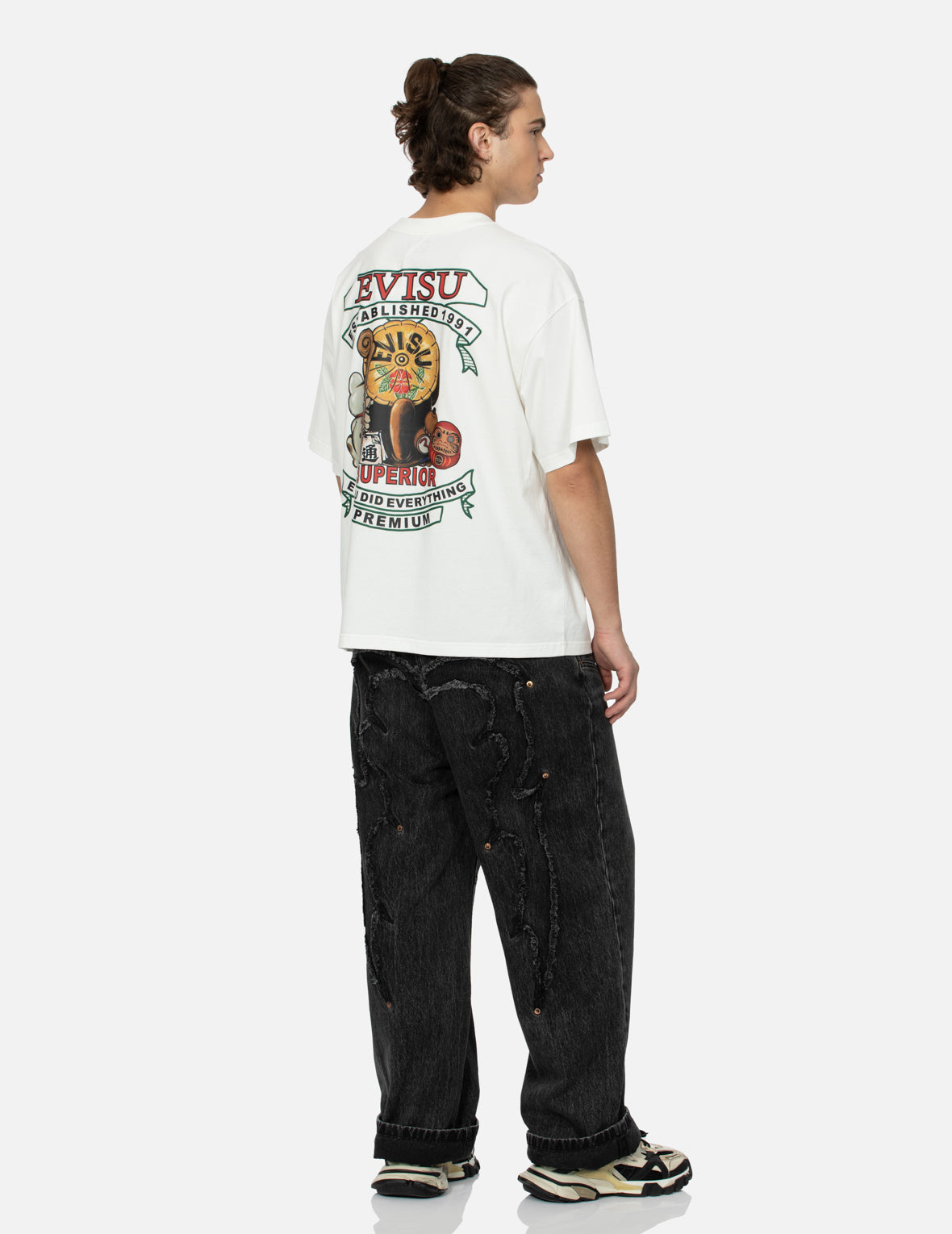Tanuki and Fortune Cat Print Loose Fit T-Shirt