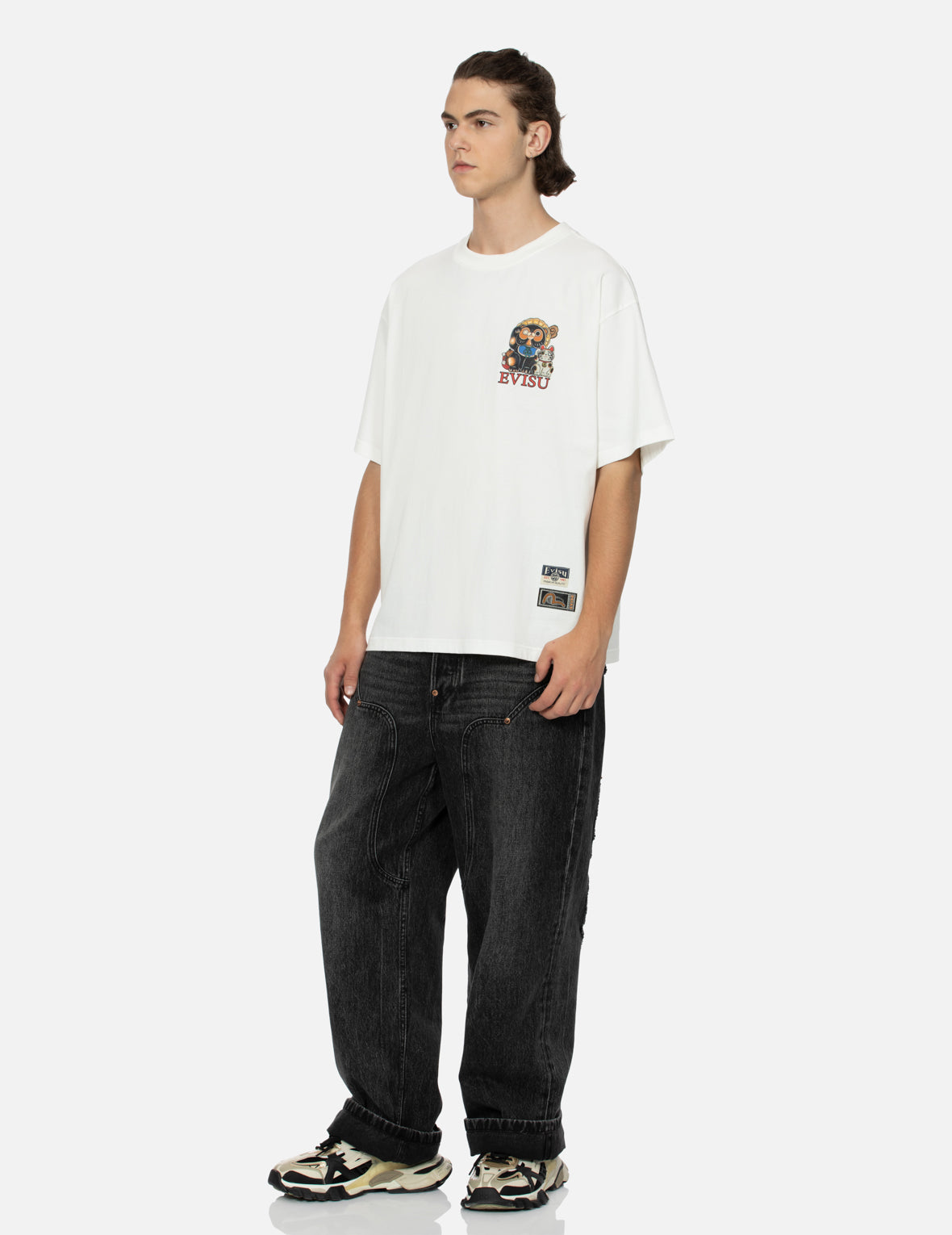Tanuki and Fortune Cat Print Loose Fit T-Shirt