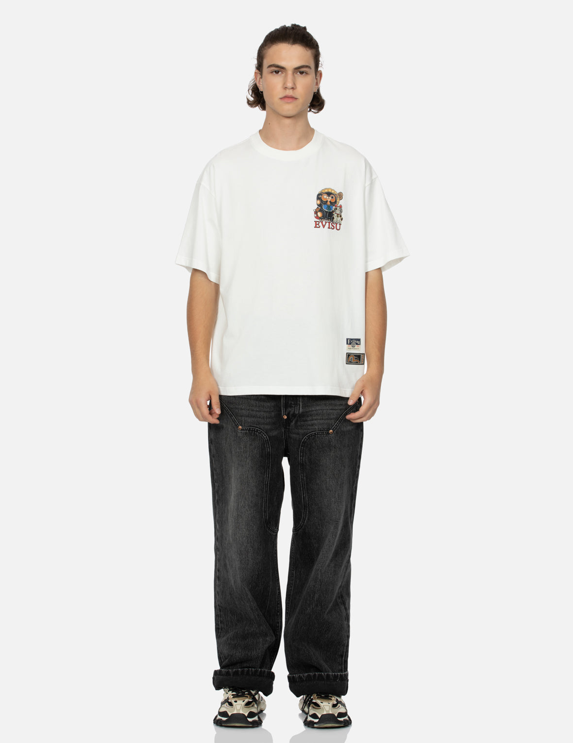 Tanuki and Fortune Cat Print Loose Fit T-Shirt