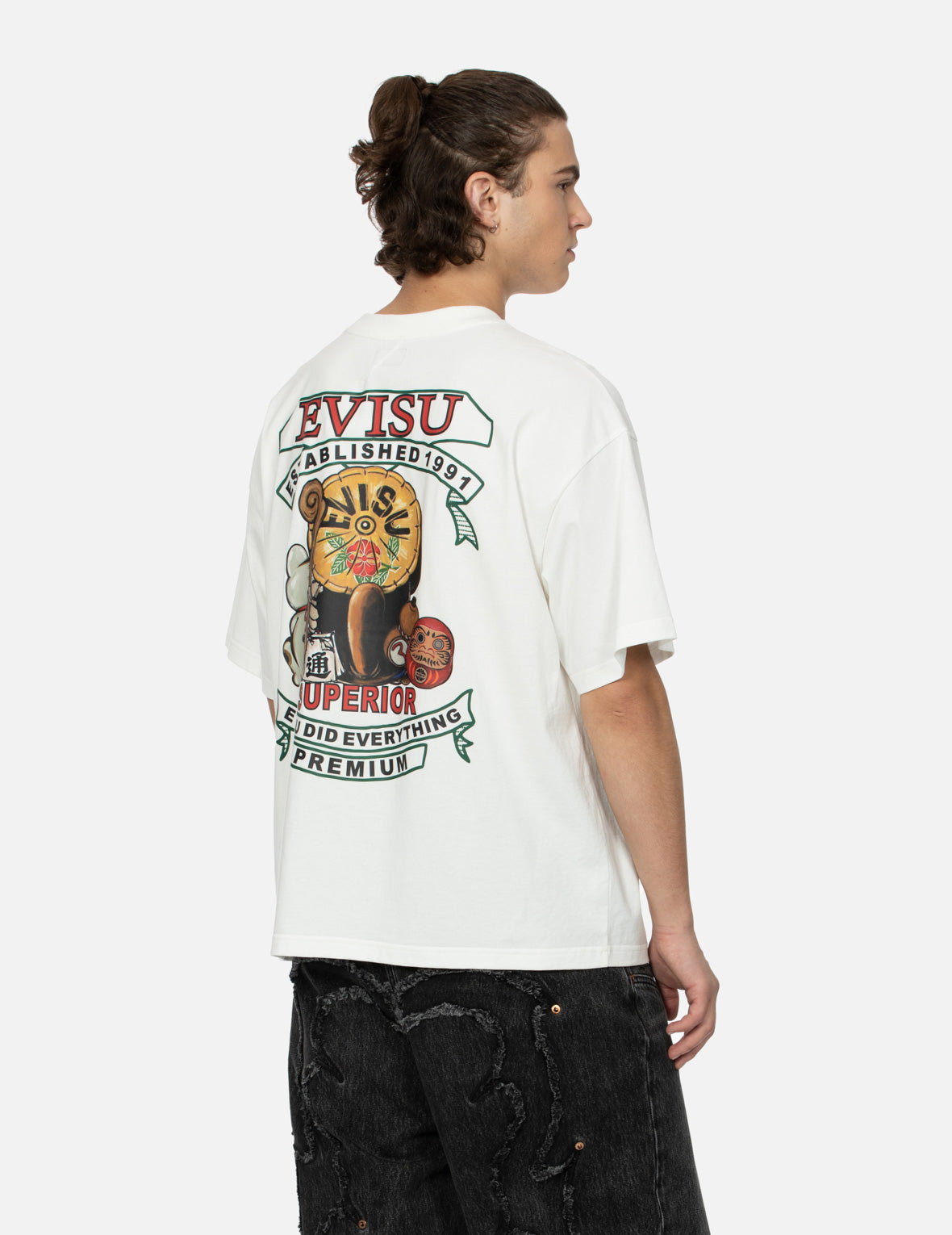 Tanuki and Fortune Cat Print Loose Fit T-Shirt