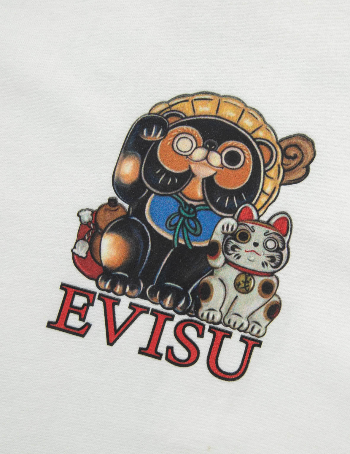 Tanuki and Fortune Cat Print Loose Fit T-Shirt