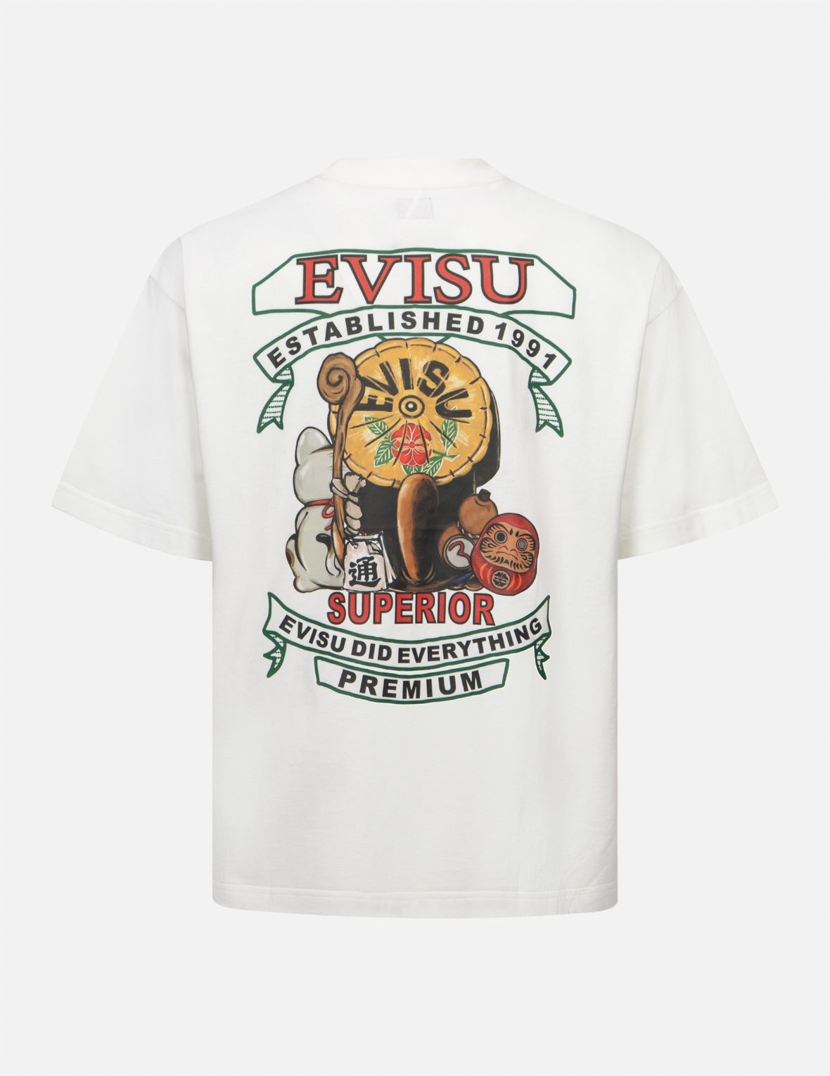 Tanuki and Fortune Cat Print Loose Fit T-Shirt