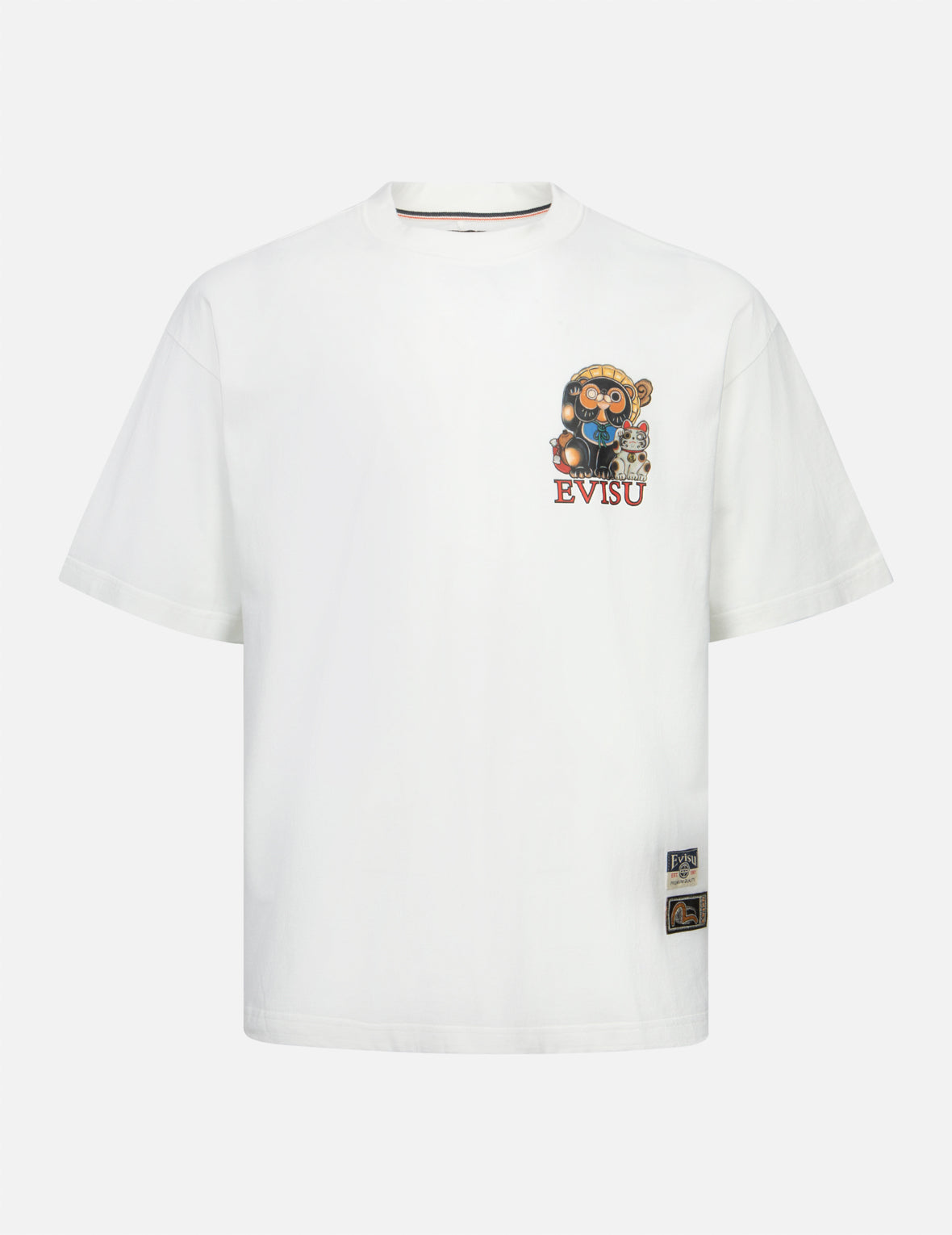 Tanuki and Fortune Cat Print Loose Fit T-Shirt