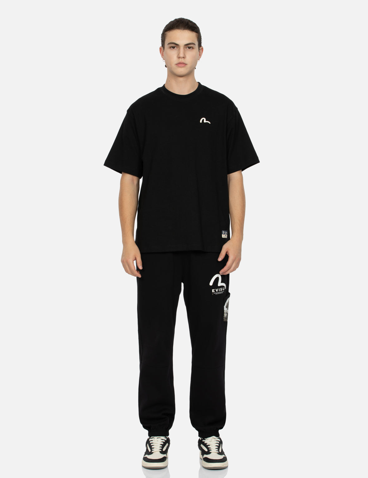 Seagull Embroidery and Carp Print Relax Fit T-shirt