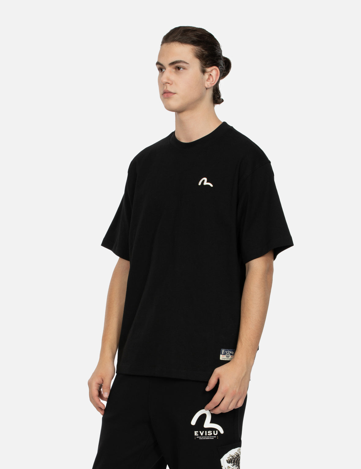 Seagull Embroidery and Carp Print Relax Fit T-shirt