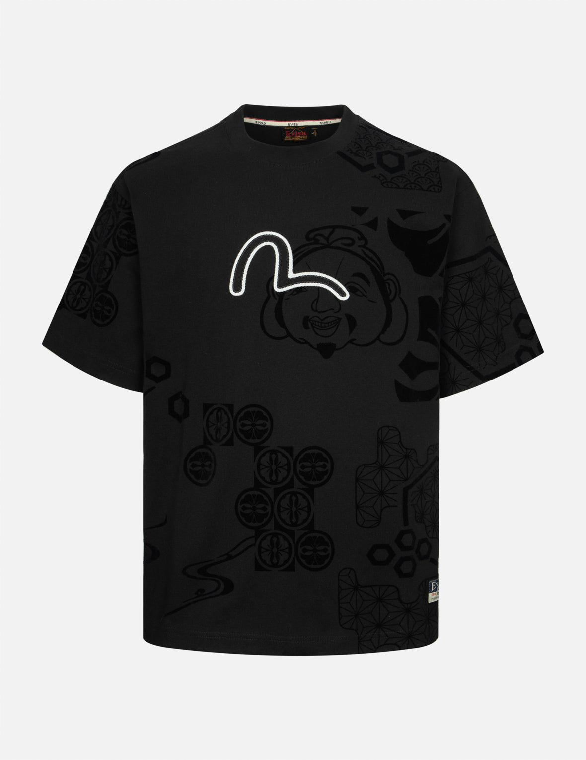 Seagull Embroidery and Allover Flocking Patterns Relax Fit T-shirt