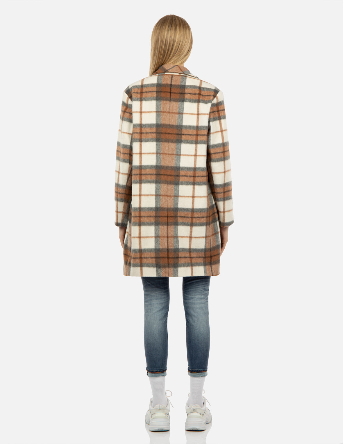 Seagull Embroidery Checked Wool-Blend Coat