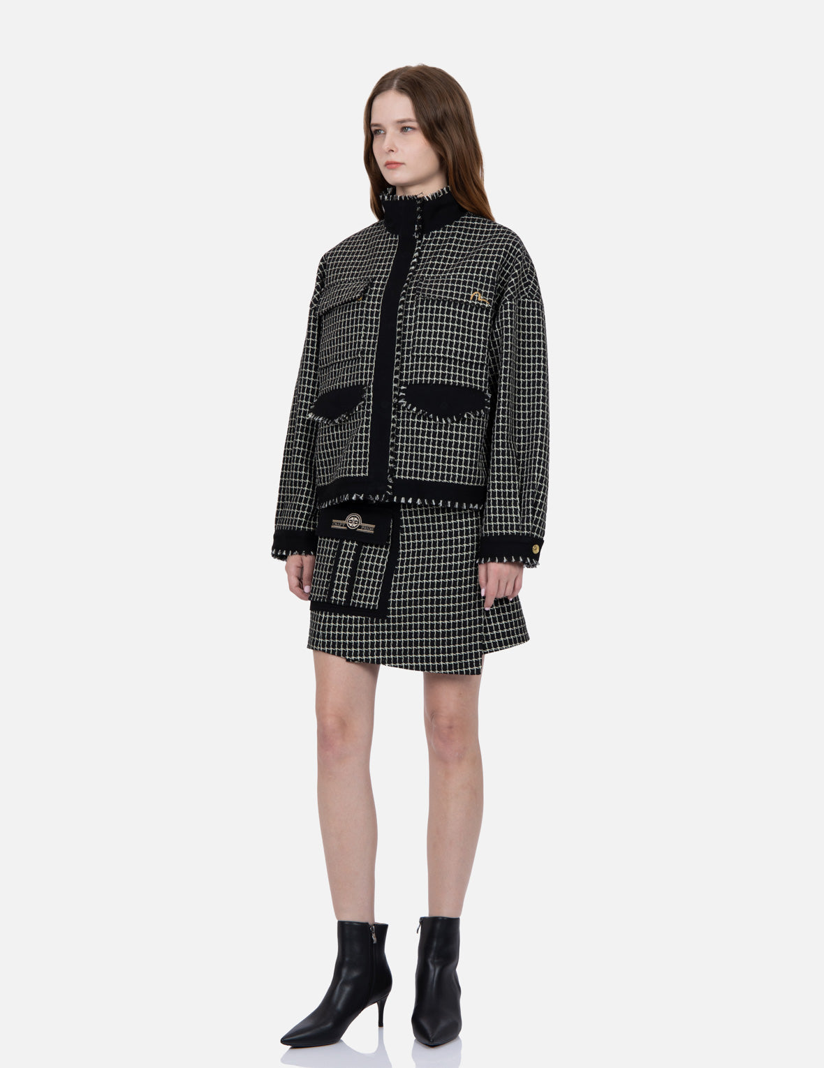 Metallic Wool Tweed Skirt
