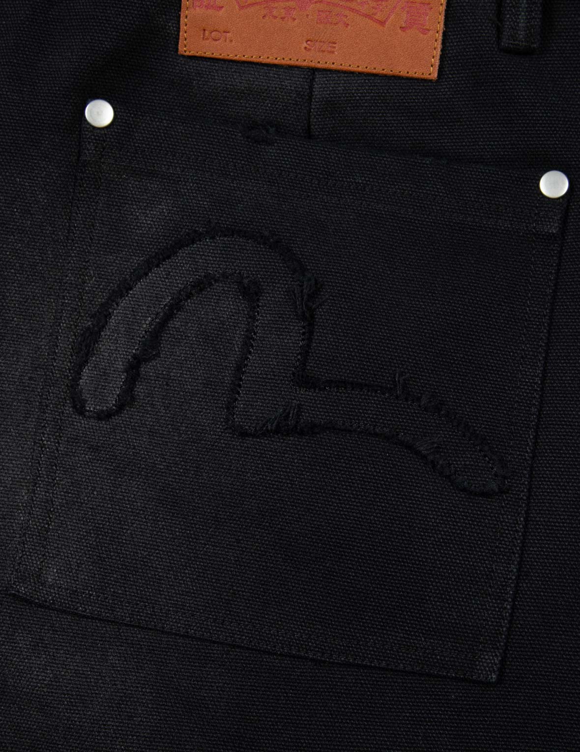 海鷗貼布刺繡鬆身闊腿木工褲