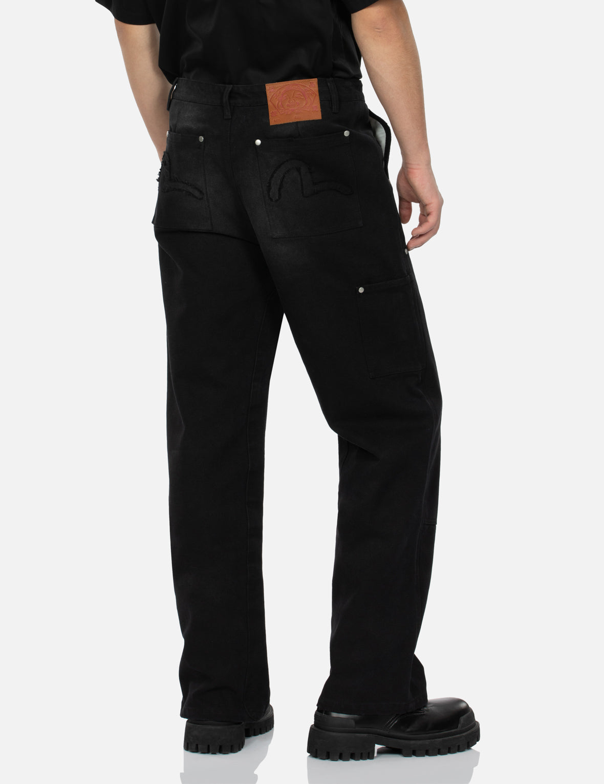 海鷗貼布刺繡鬆身闊腿木工褲