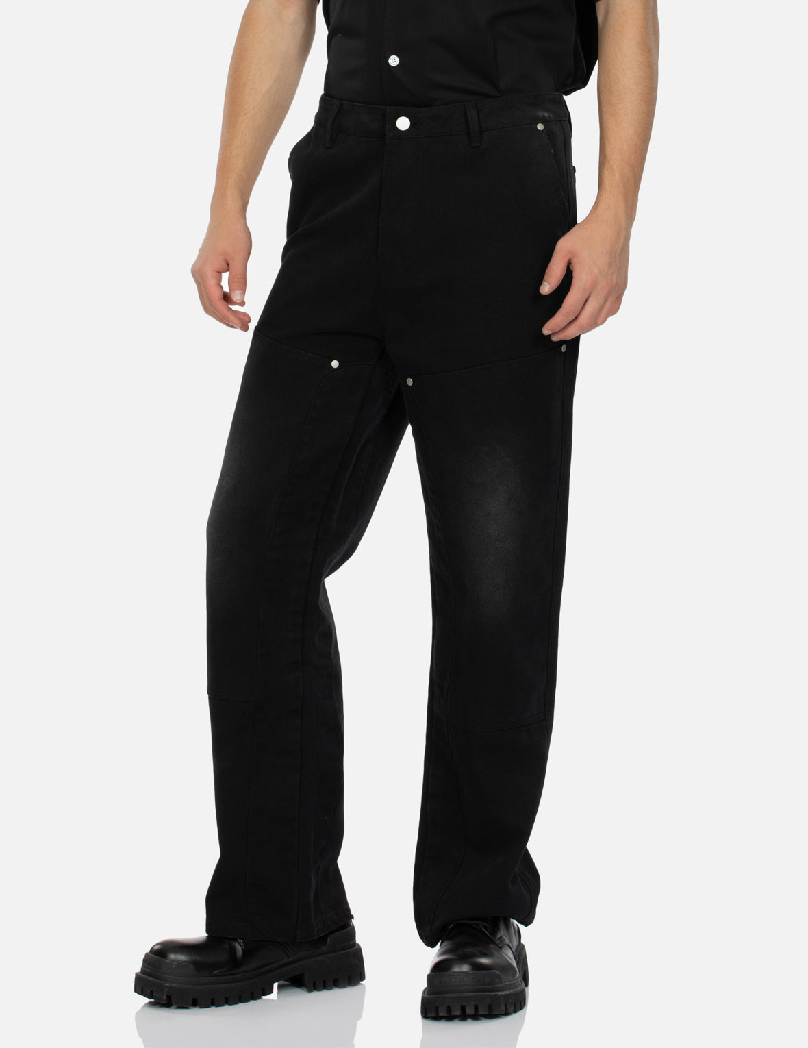 海鷗貼布刺繡鬆身闊腿木工褲