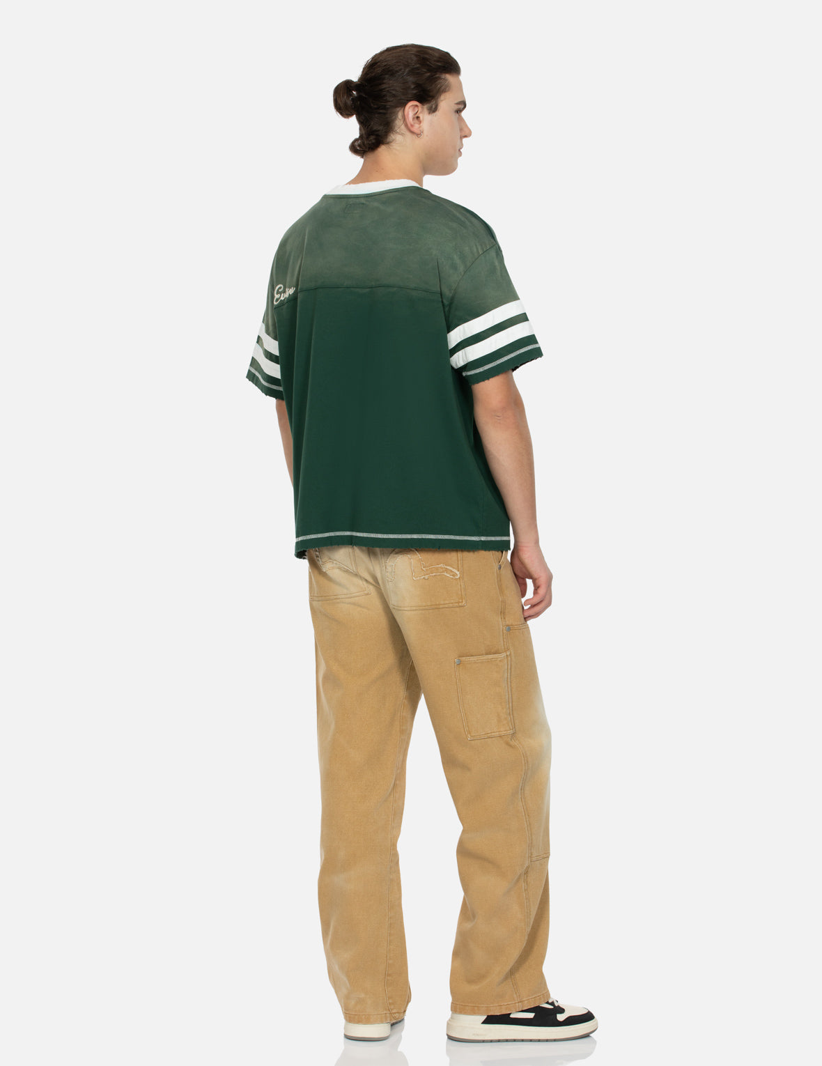 海鷗貼布刺繡鬆身闊腿木工褲