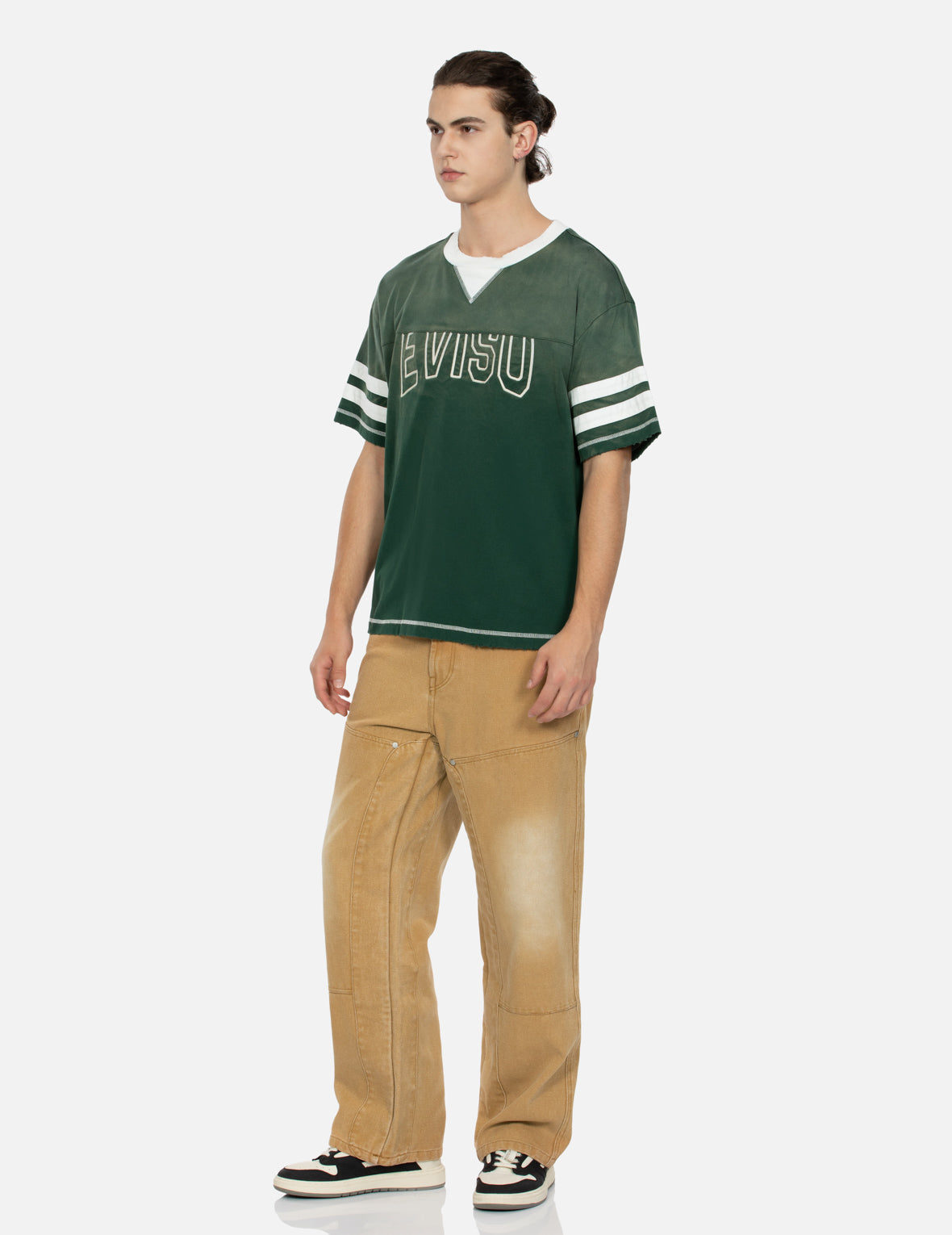 海鷗貼布刺繡鬆身闊腿木工褲