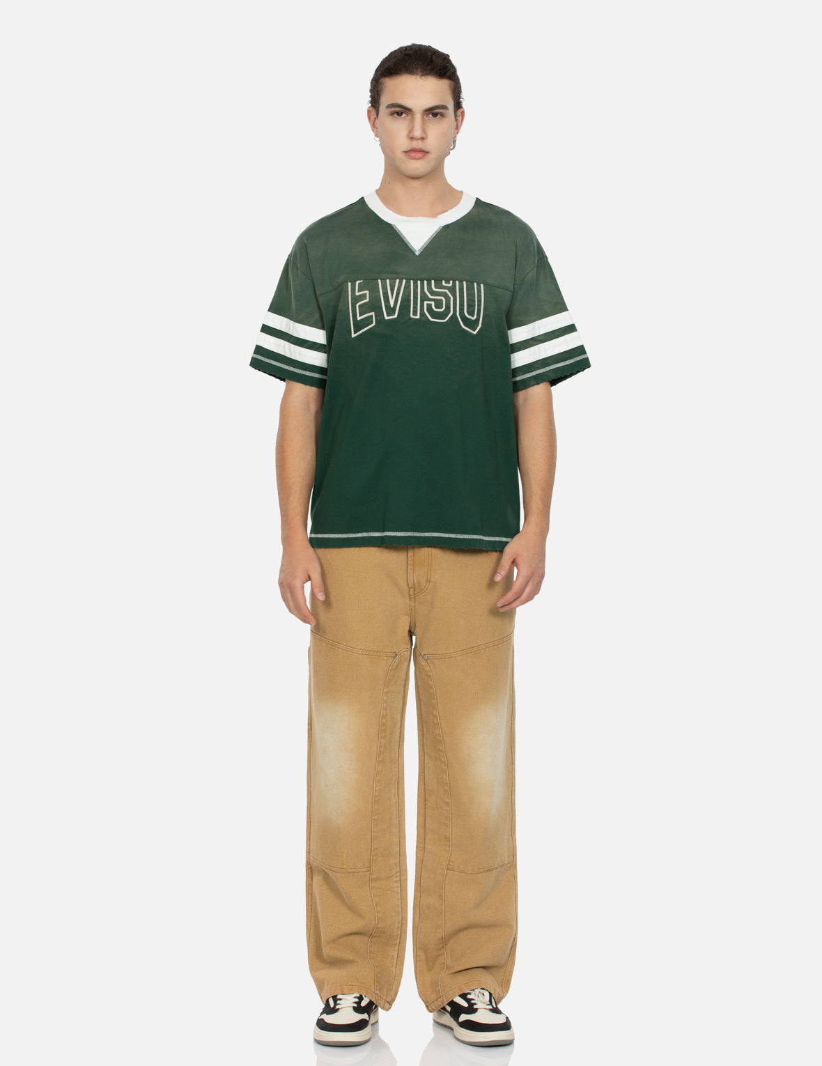 海鷗貼布刺繡鬆身闊腿木工褲