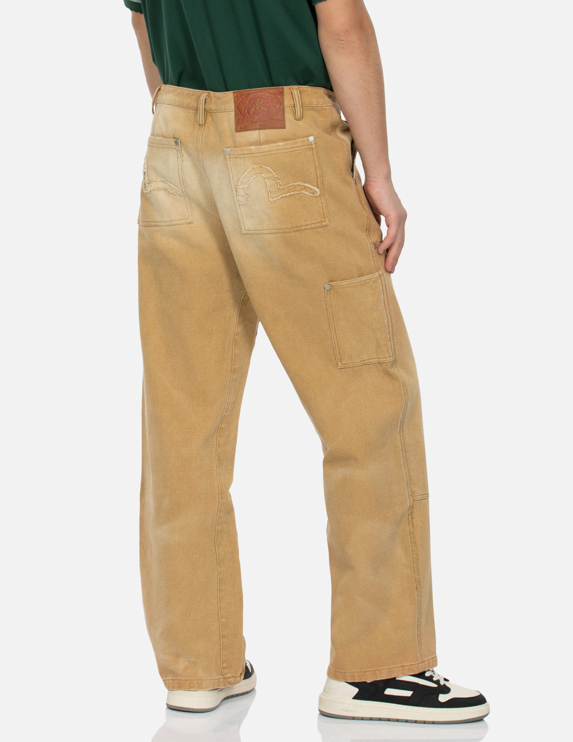 海鷗貼布刺繡鬆身闊腿木工褲