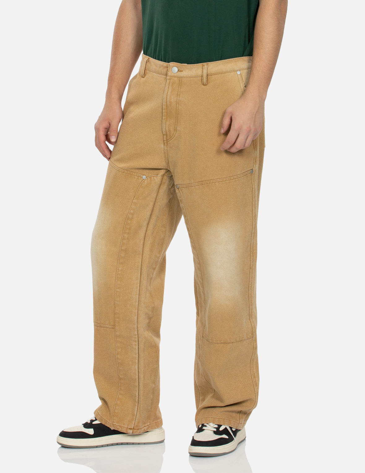 海鷗貼布刺繡鬆身闊腿木工褲