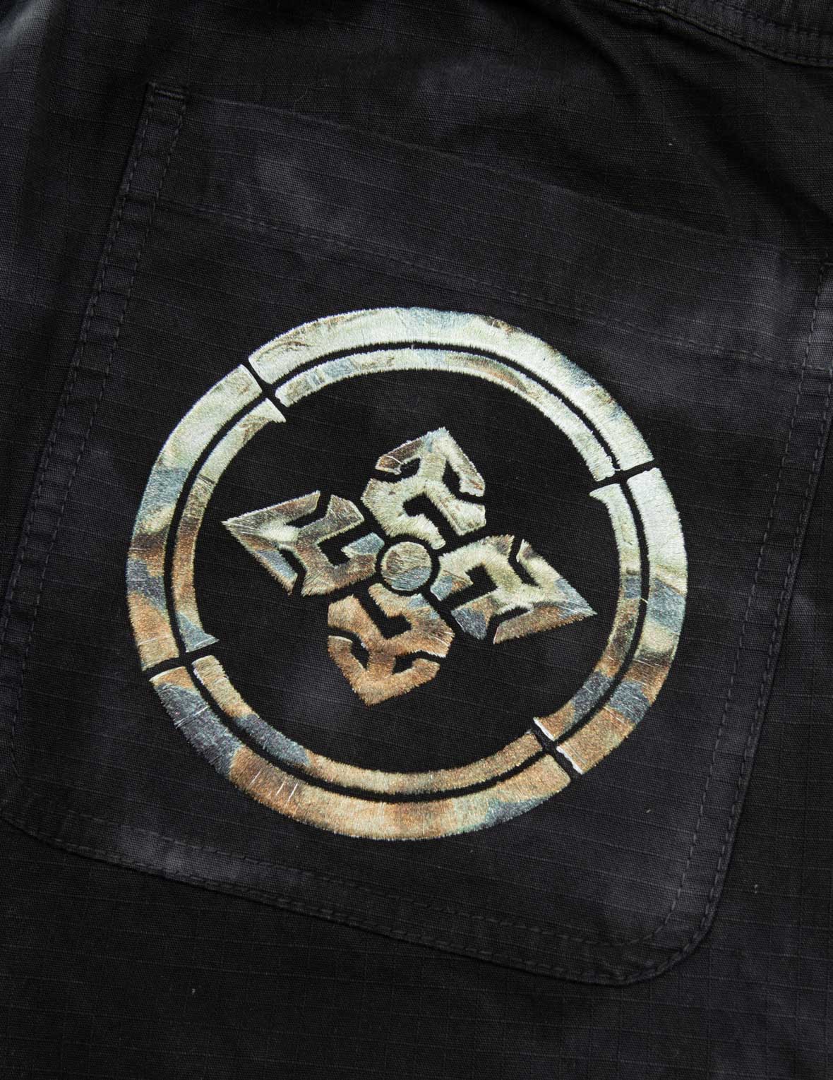 家花刺繡寬版紮染工裝束腳褲