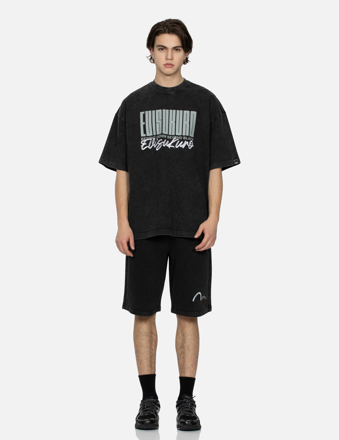 商標及口號印花超寬版水洗T恤