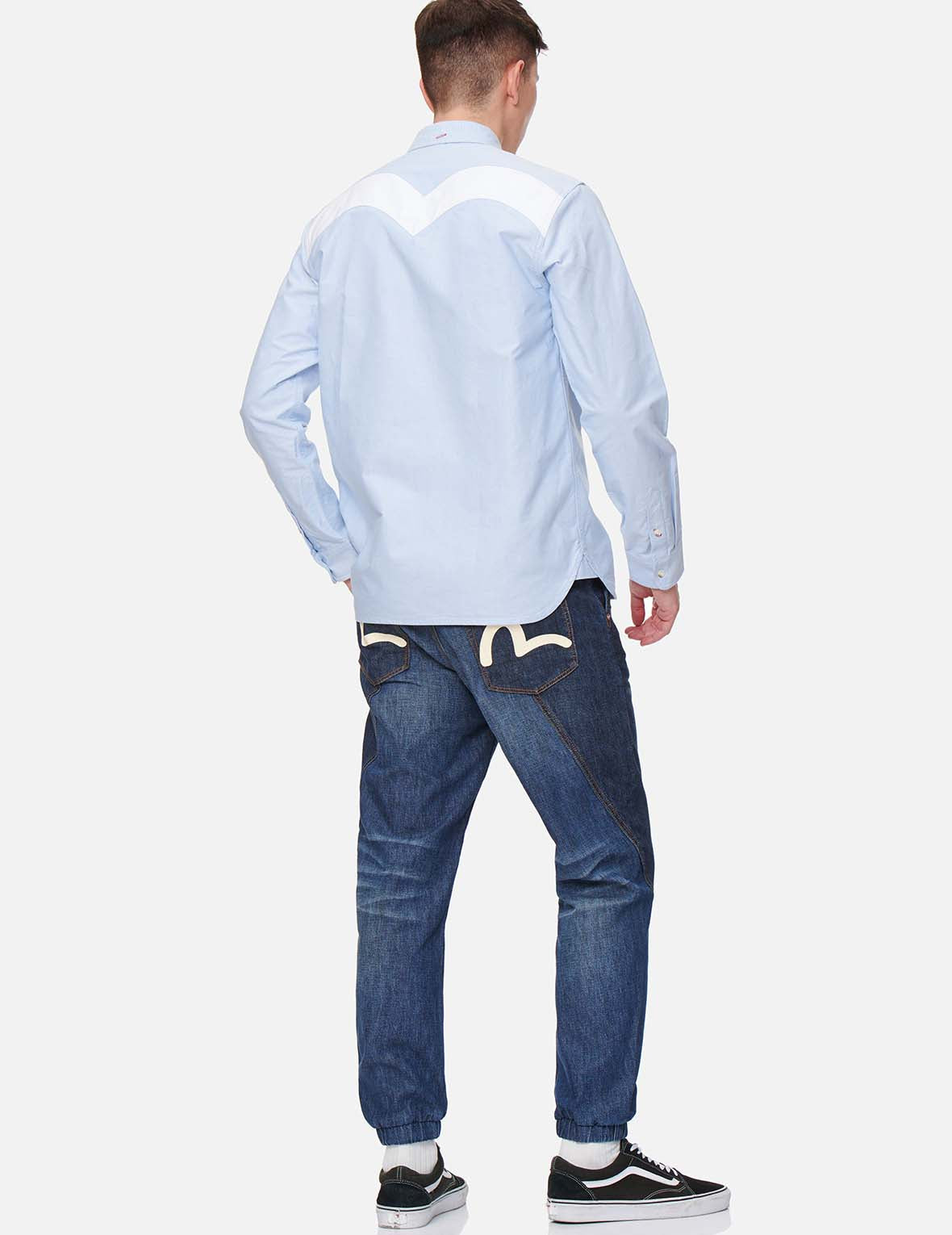 Tonal Blocking Denim Jogger Pants