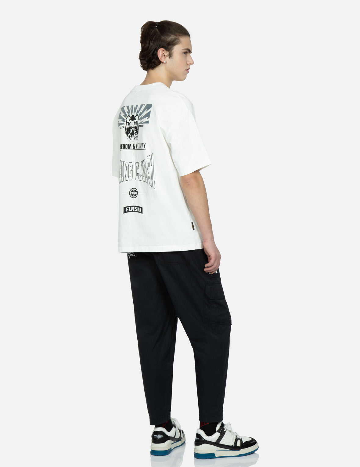 Seagull and Slogan Embroidery Relax-Fit Pants