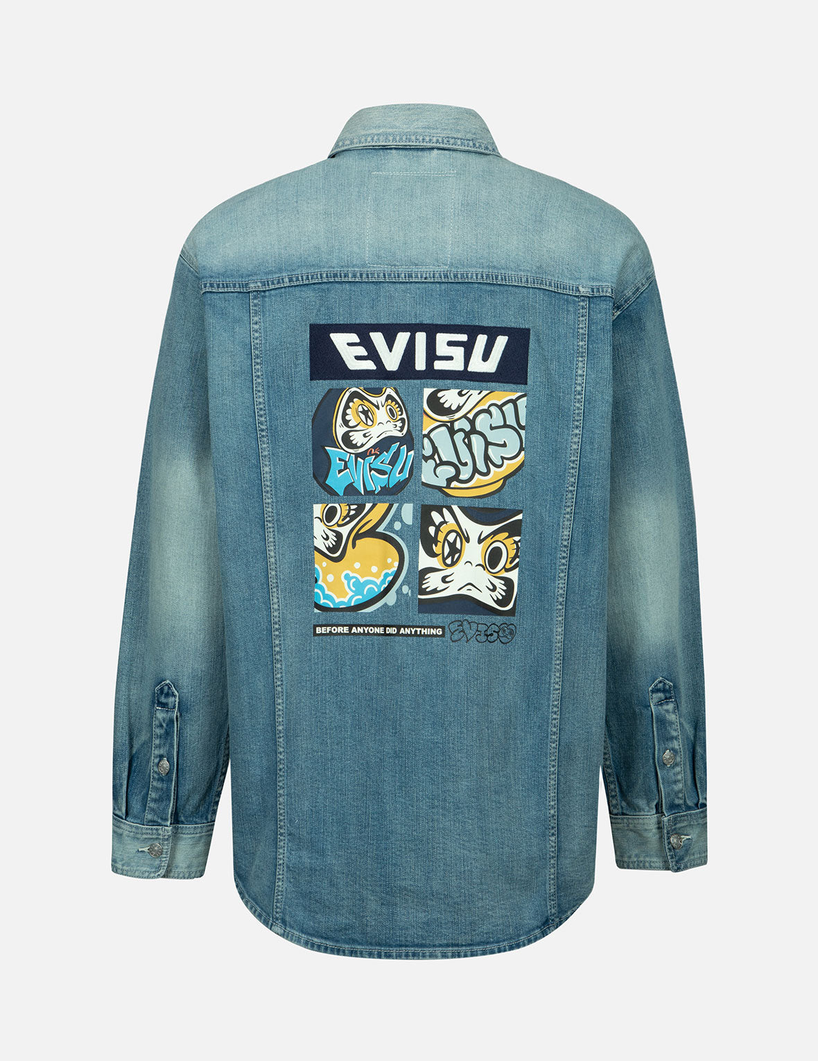 塗鴉達磨四格圖案牛仔襯衫外套