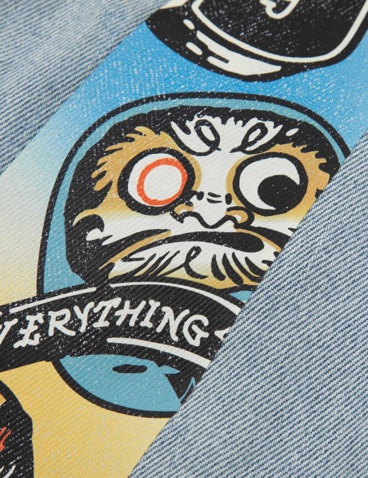 Gaming Daruma Daicock Print Relax Fit Short-Sleeve Denim Shirt