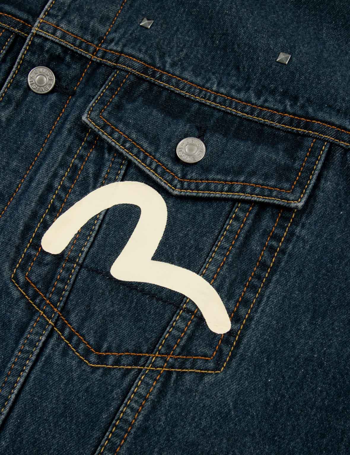 鑽石達摩和海鷗印花寬版牛仔外套