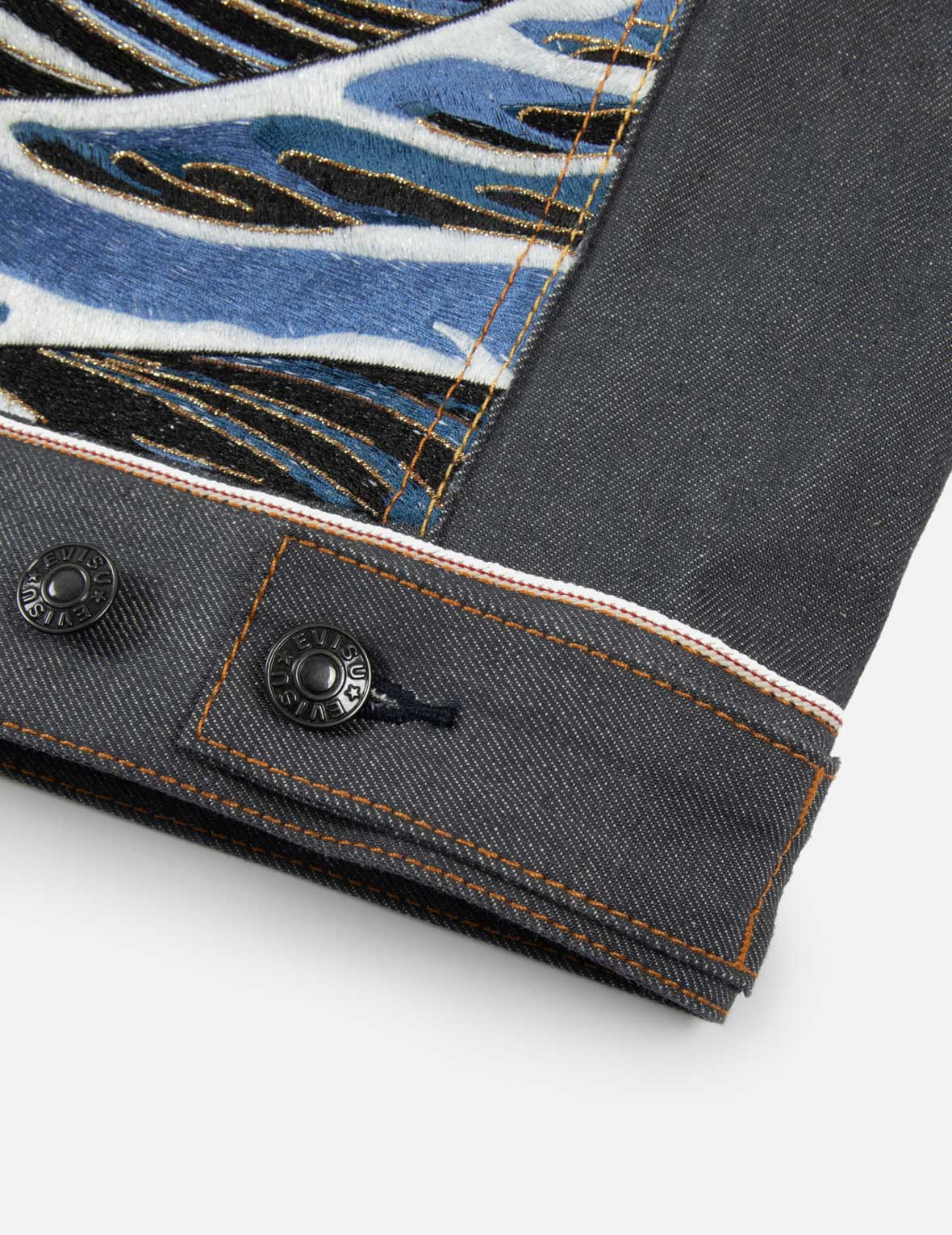 小海鷗與神奈川衝浪裡刺繡常規版型牛仔外套
