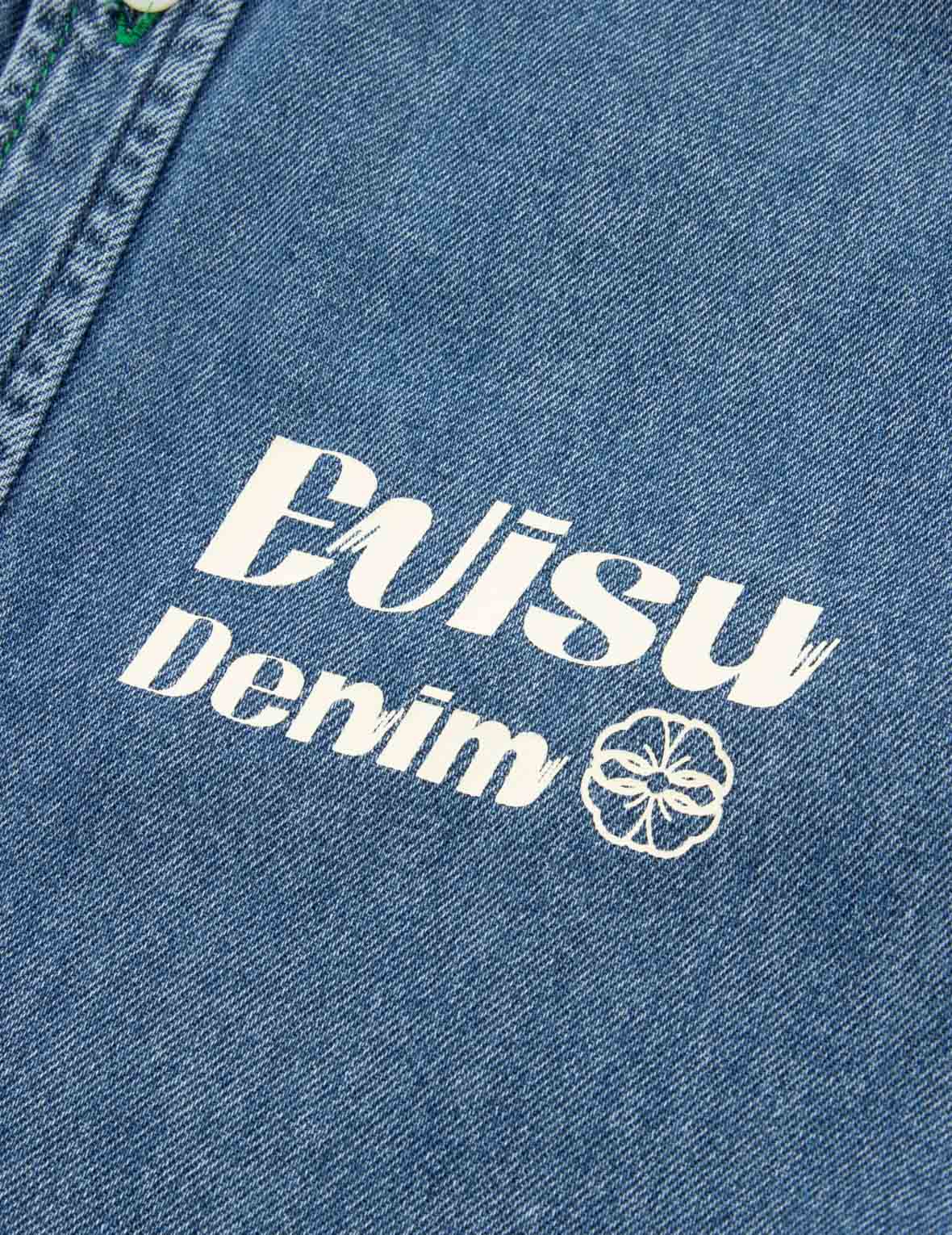 書法筆觸大M印花休閒寬版牛仔襯衫