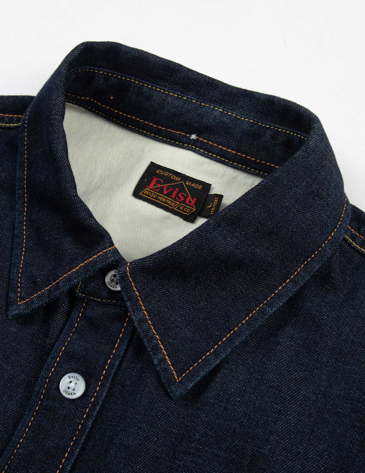 Kamon Stitching and The Great Wave Daicock Print Relax Fit Denim Shirt