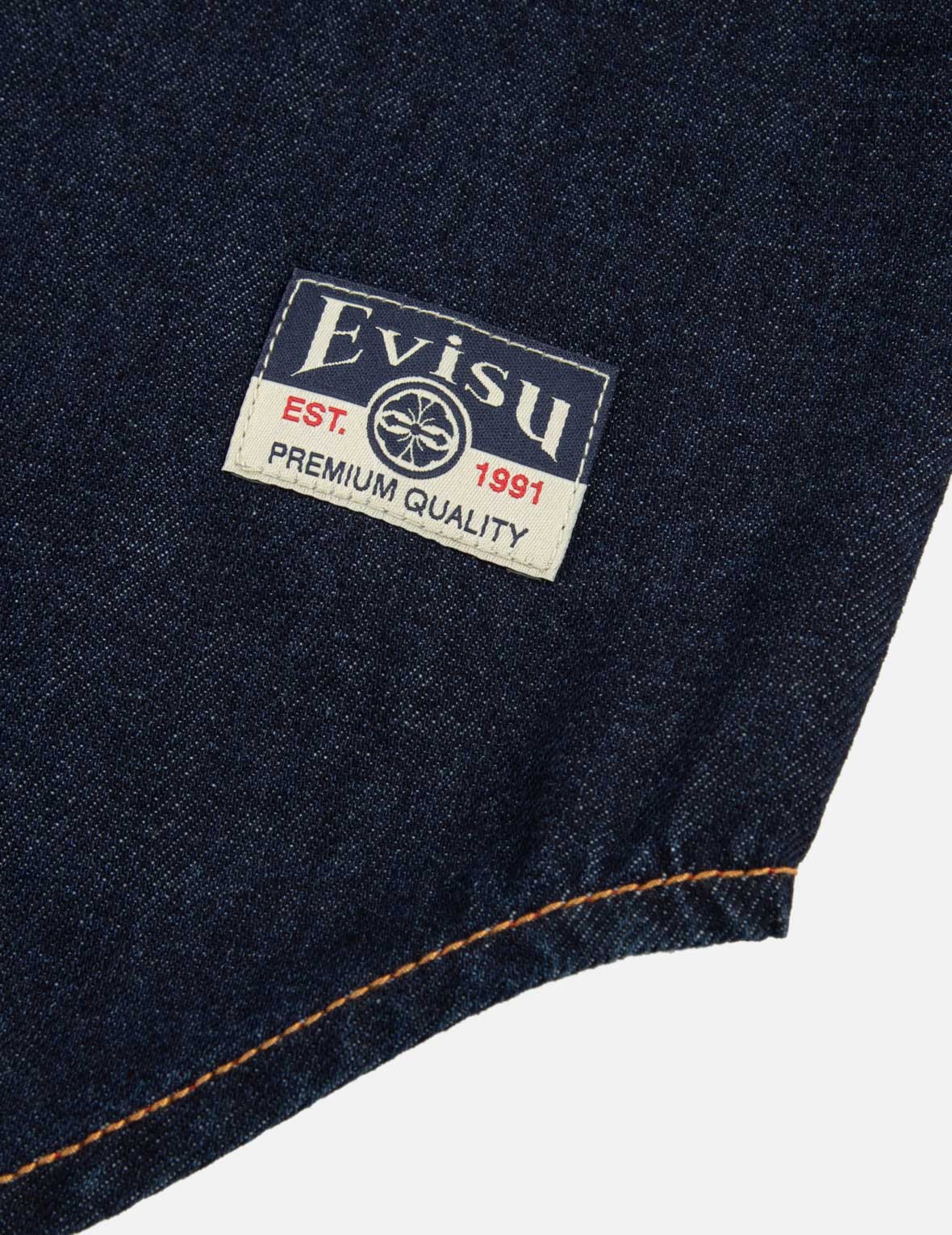 Kamon Stitching and The Great Wave Daicock Print Relax Fit Denim Shirt