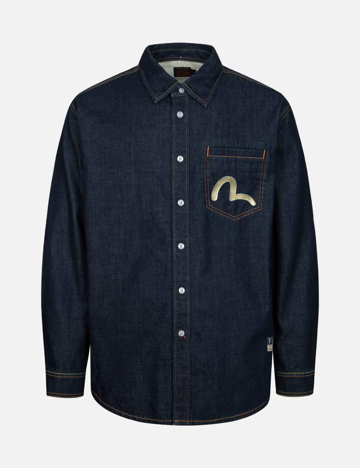 Kamon Stitching and The Great Wave Daicock Print Relax Fit Denim Shirt