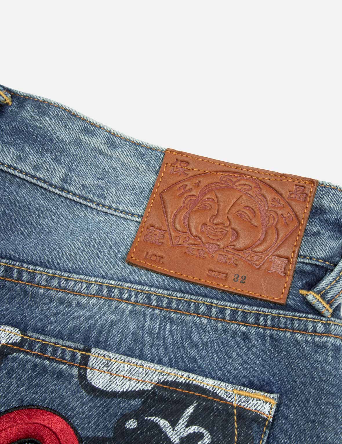 玩樂佛頭印花和海鷗刺繡立體版型牛仔褲