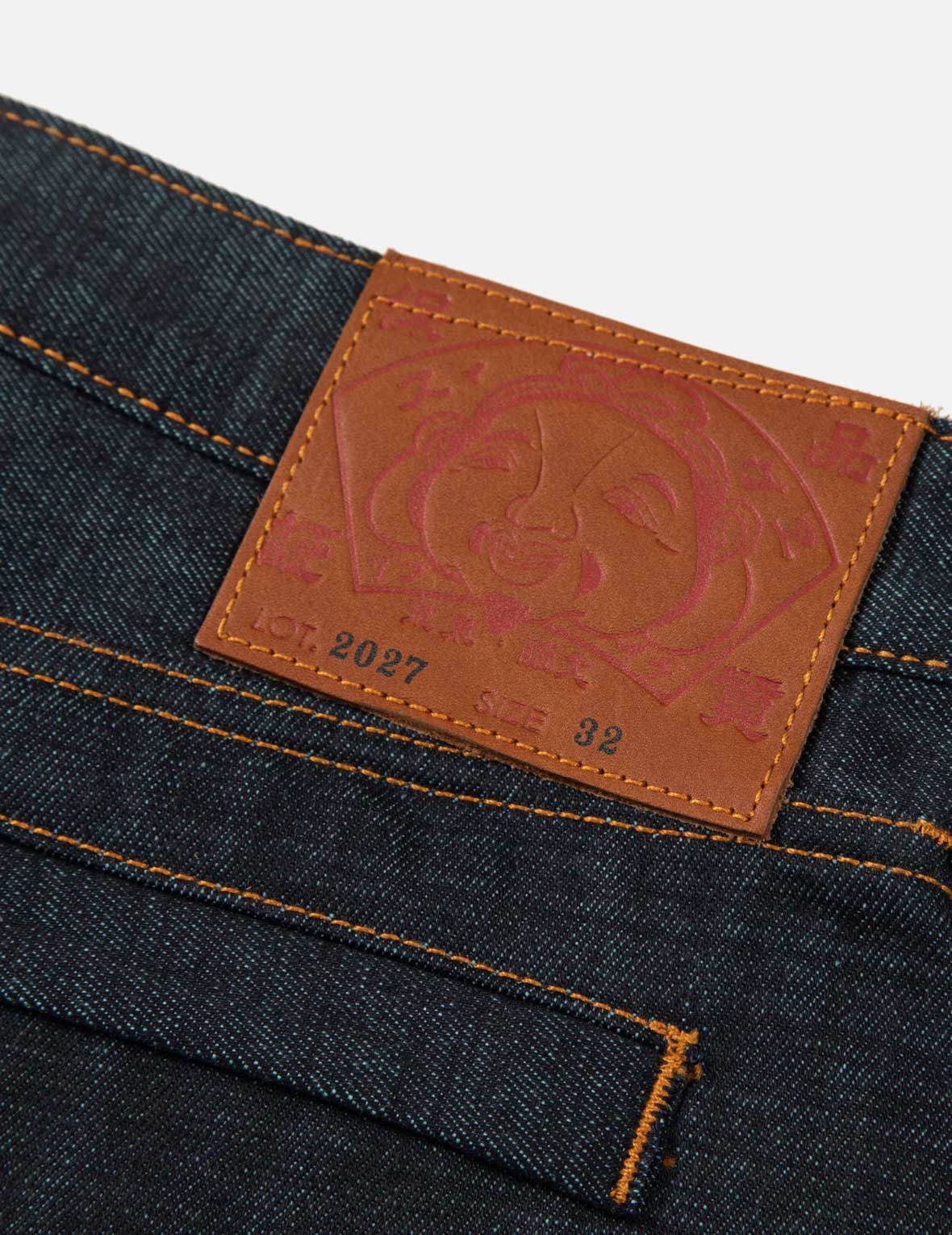 鯉魚戲水刺繡和筆刷大M印花七分牛仔褲 #2027