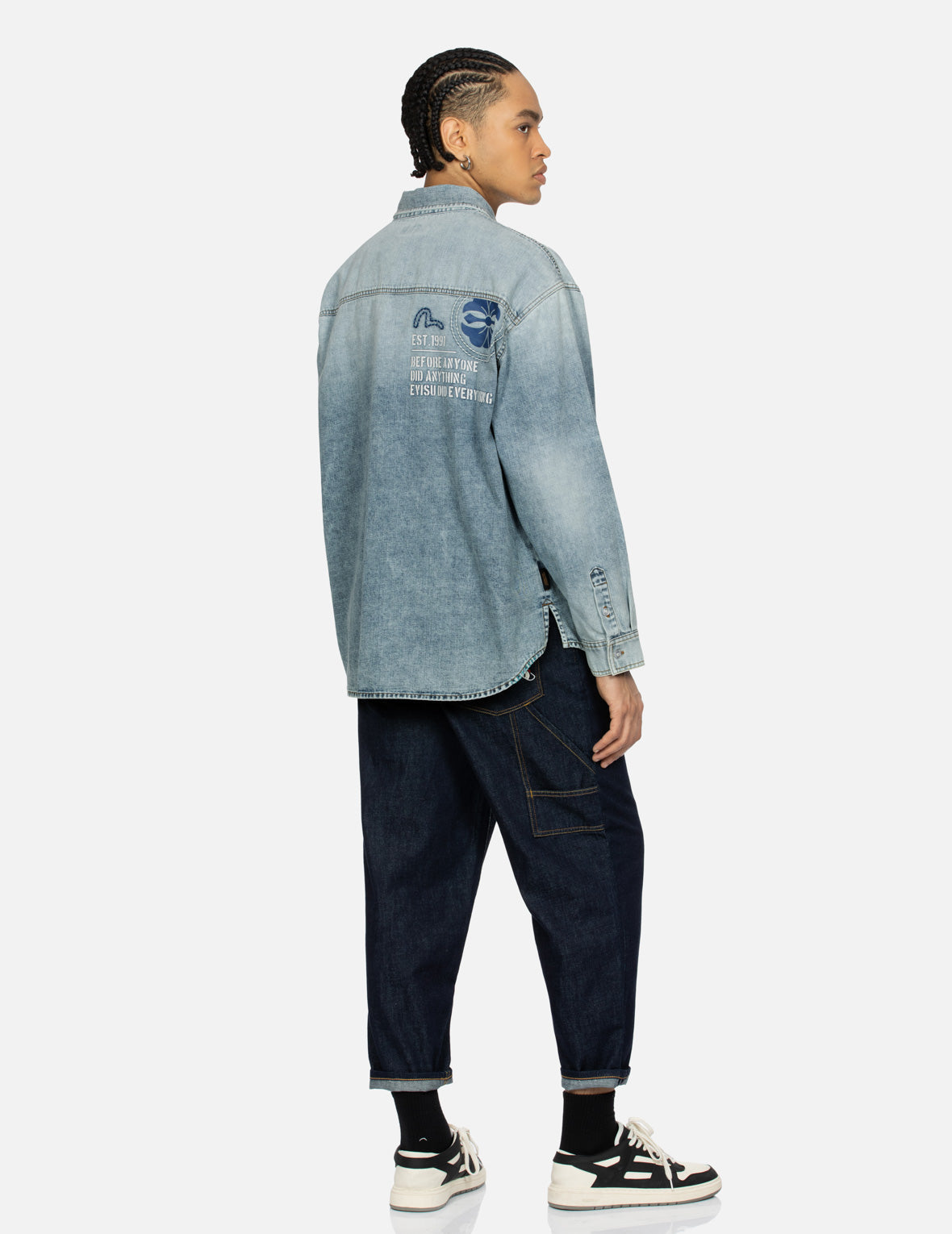 海鷗與佛頭刺繡燈籠牛仔褲