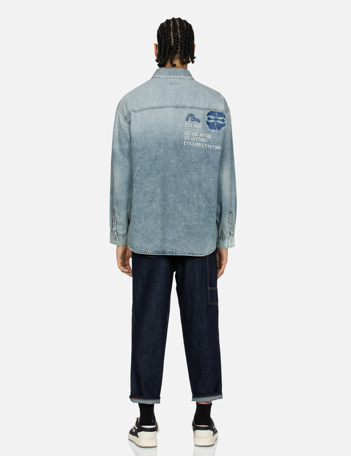 海鷗與佛頭刺繡燈籠牛仔褲