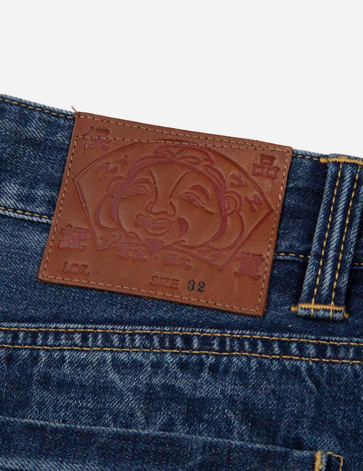 玩樂佛頭印花寬腳束口牛仔褲