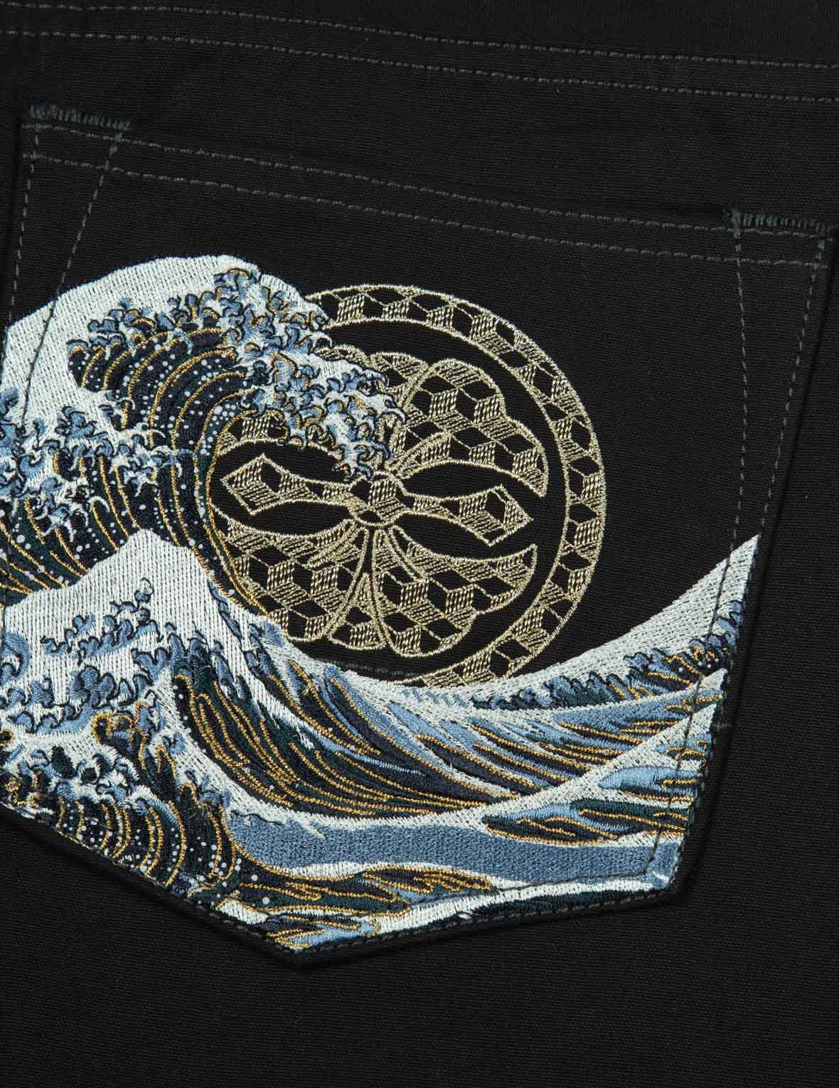神奈川衝浪與小海鷗刺繡錐形褲
