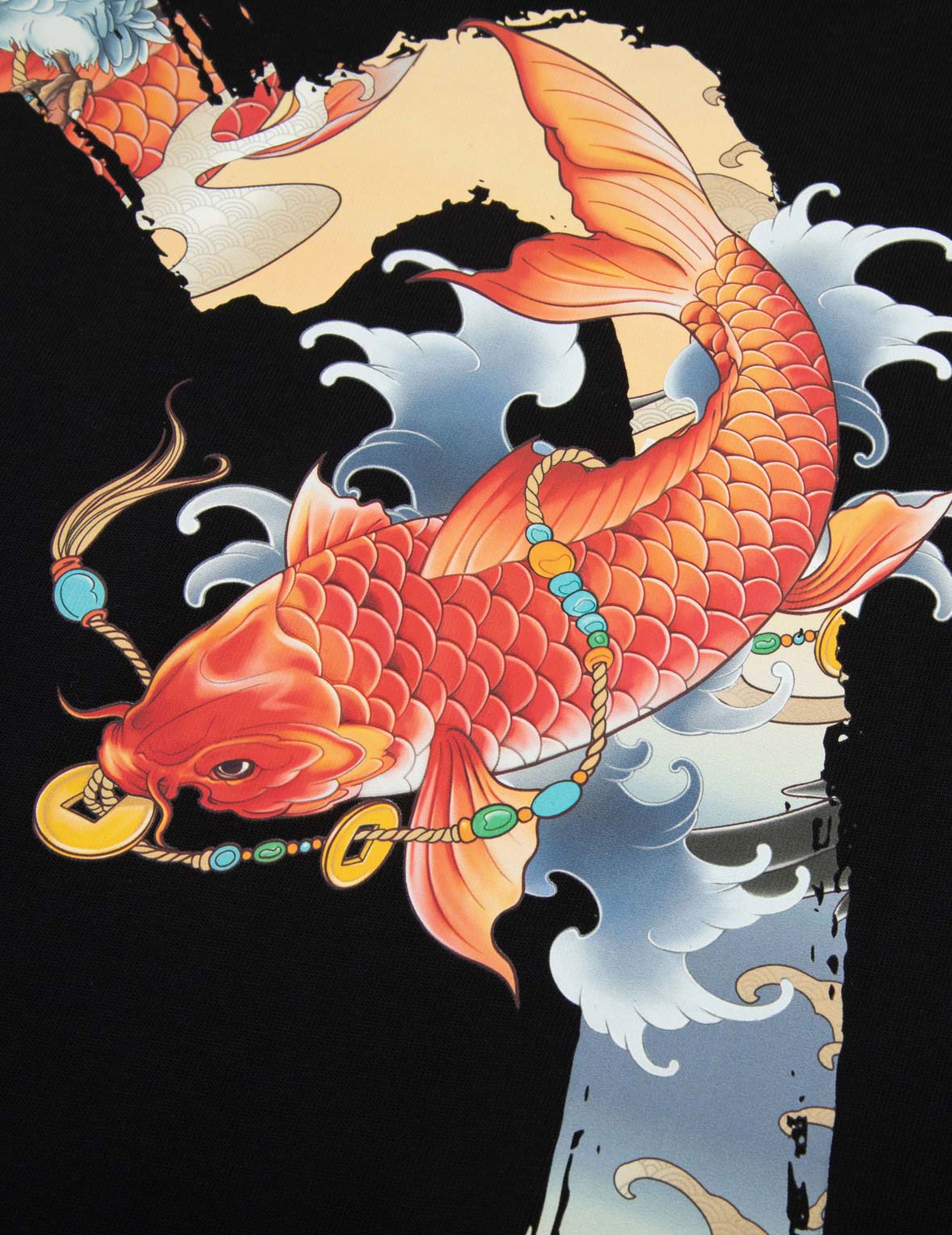 鯉魚和海鷗筆刷大M數位印花寬版T恤