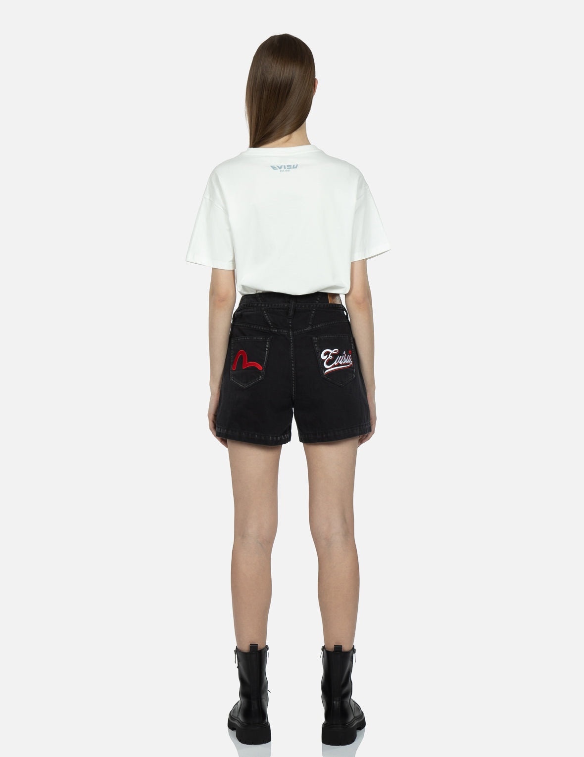 Seagull and 3D Logo Embroidery Denim Shorts