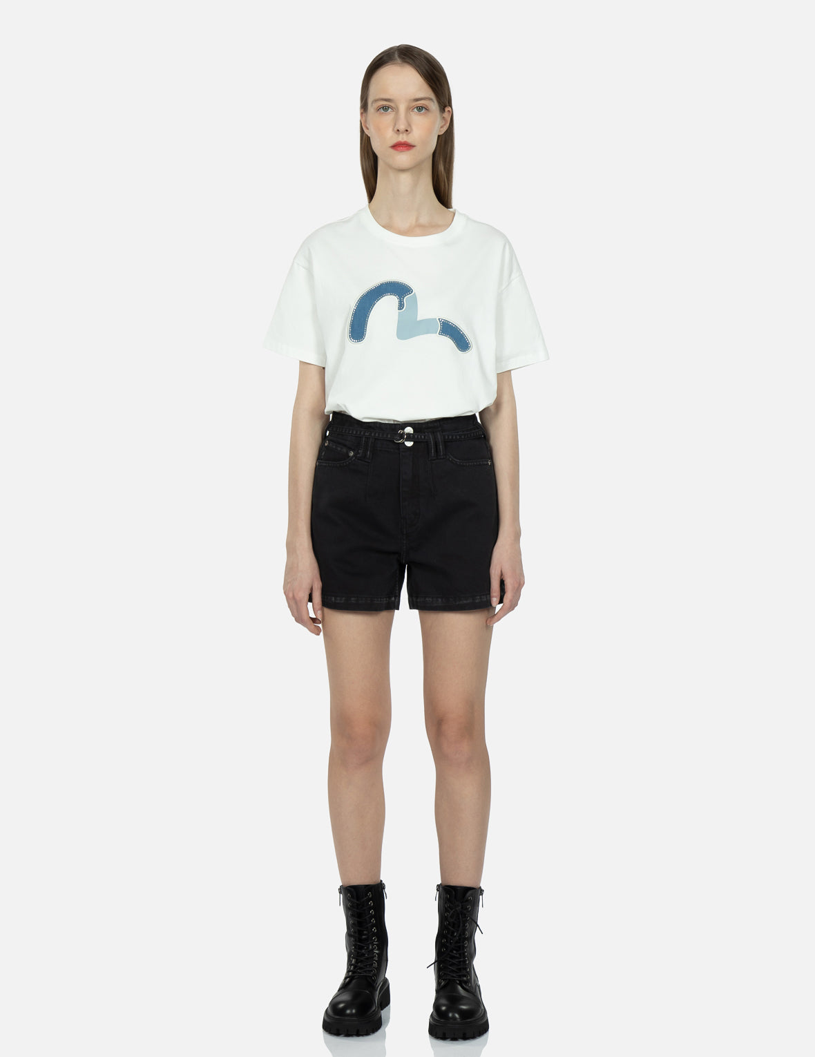 Seagull and 3D Logo Embroidery Denim Shorts