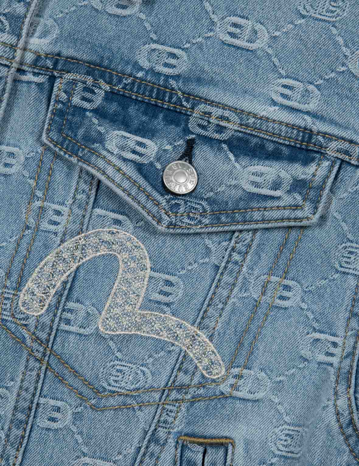滿地商標和海鷗刺繡寬版牛仔外套