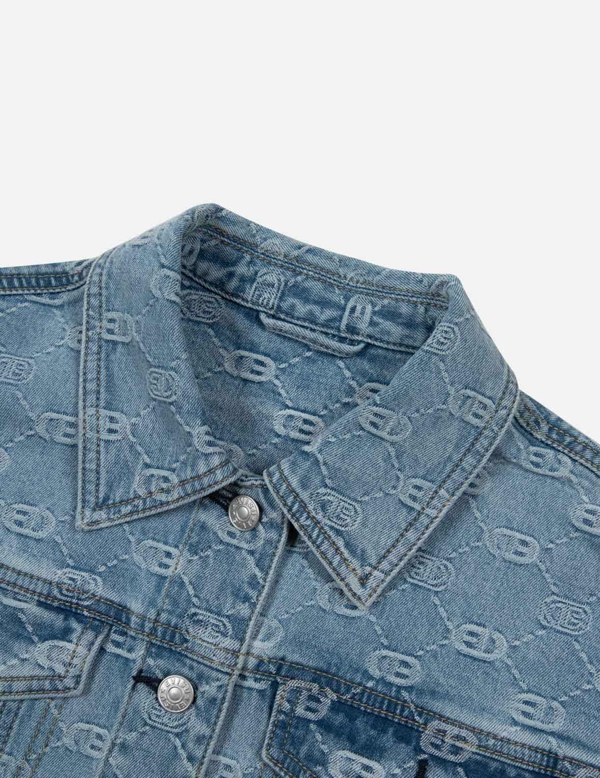滿地商標和海鷗刺繡寬版牛仔外套
