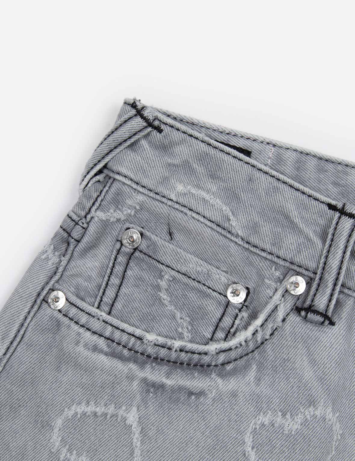 Seagull Embroidery and Allover Heart Fashion fit Denim Shorts