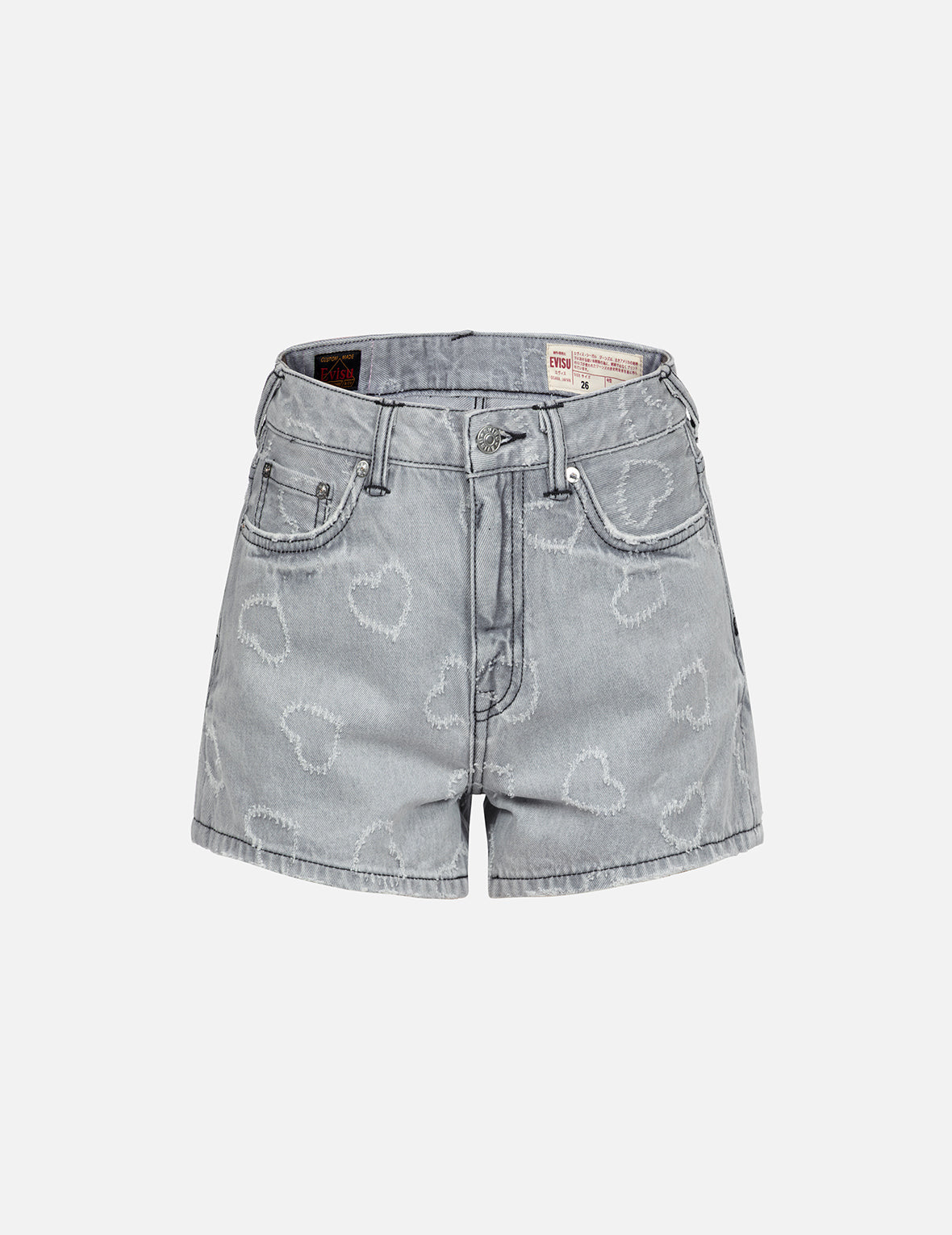Seagull Embroidery and Allover Heart Fashion fit Denim Shorts